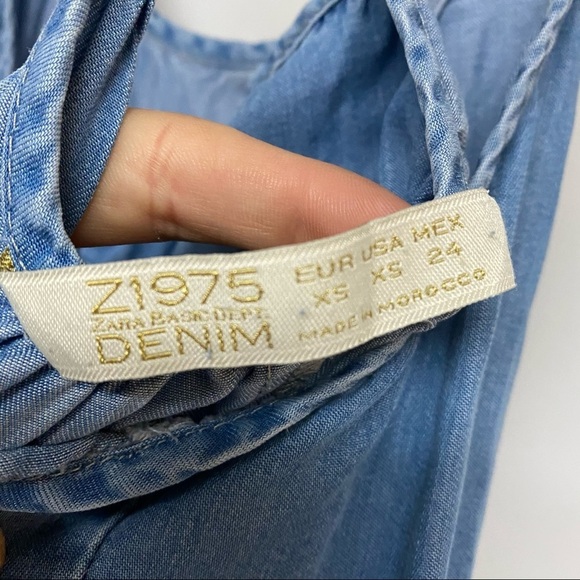 Zara | Z1975 Denim Chambray Halter Jogger Jumpsuit - Picture 7 of 11